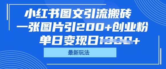 小红书图文引流搬砖，一张图片引200+创业粉，单日变现日数张-雨创网-优质项目资源分享平台