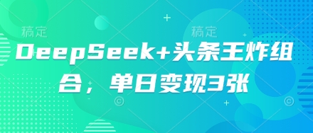 DeepSeek+头条王炸组合，单日变现3张-雨创网-优质项目资源分享平台