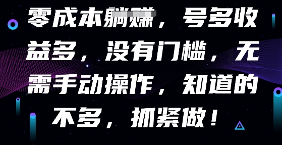 零成本全自动，号多收益多，没有门槛，无需手动-雨创网-优质项目资源分享平台