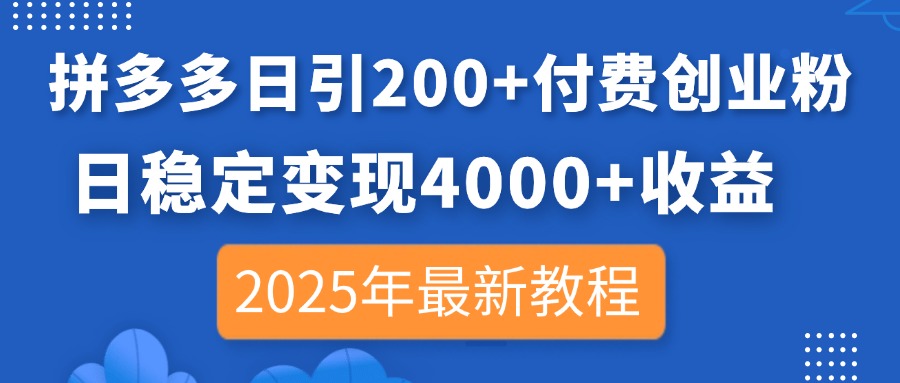 （14217期）拼多多日引200+付费创业粉，日稳定变现4000+收益，2025年最新教程-雨创网-优质项目资源分享平台