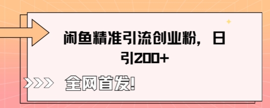 闲鱼精准引流创业粉，轻松日引200+-雨创网-优质项目资源分享平台