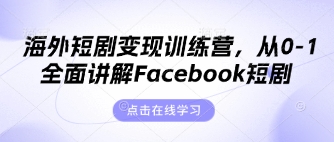 海外短剧变现训练营，从0-1全面讲解Facebook短剧-雨创网-优质项目资源分享平台