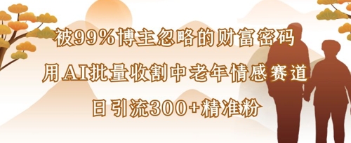 被99%博主忽略的财富密码：用AI批量收割中老年情感赛道，日引流300+精准粉-雨创网-优质项目资源分享平台