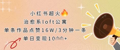 小红书超火的治愈系loft公寓，单条作品点赞16W，3分钟一条，单日变现数张-雨创网-优质项目资源分享平台