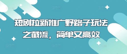 短剧拉新推广野路子玩法之截流，简单又高效-雨创网-优质项目资源分享平台